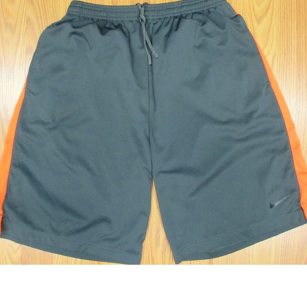 NIKE DRI-FIT ATHLETIC SHORTS POLYESTER ORANGE & GRAY Sz MEDIUM, M